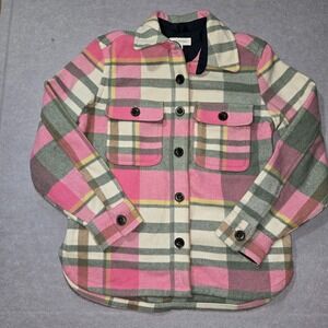 Free Assembly Wool Blend Shacket Jacket Plaid Pink Button Up Size SM